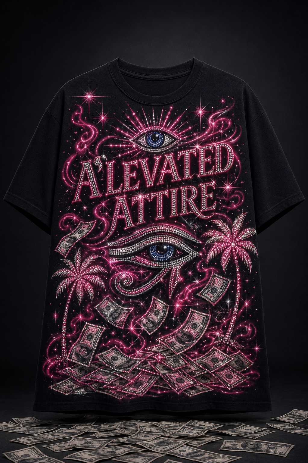 Hot Pink Crystal Shirt Concept by A’levated Attire in Coral Springs Florida